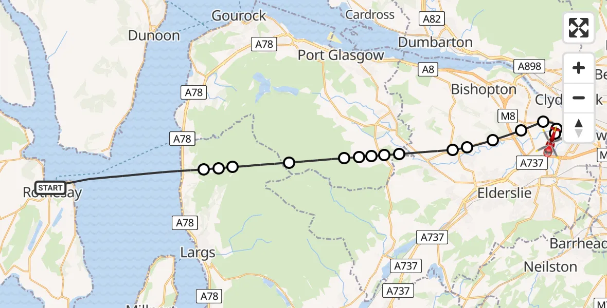 Flight route Air Ambulance Helicopter Inner Seas - Glasgow Airport, 20 May 2026, 17:22