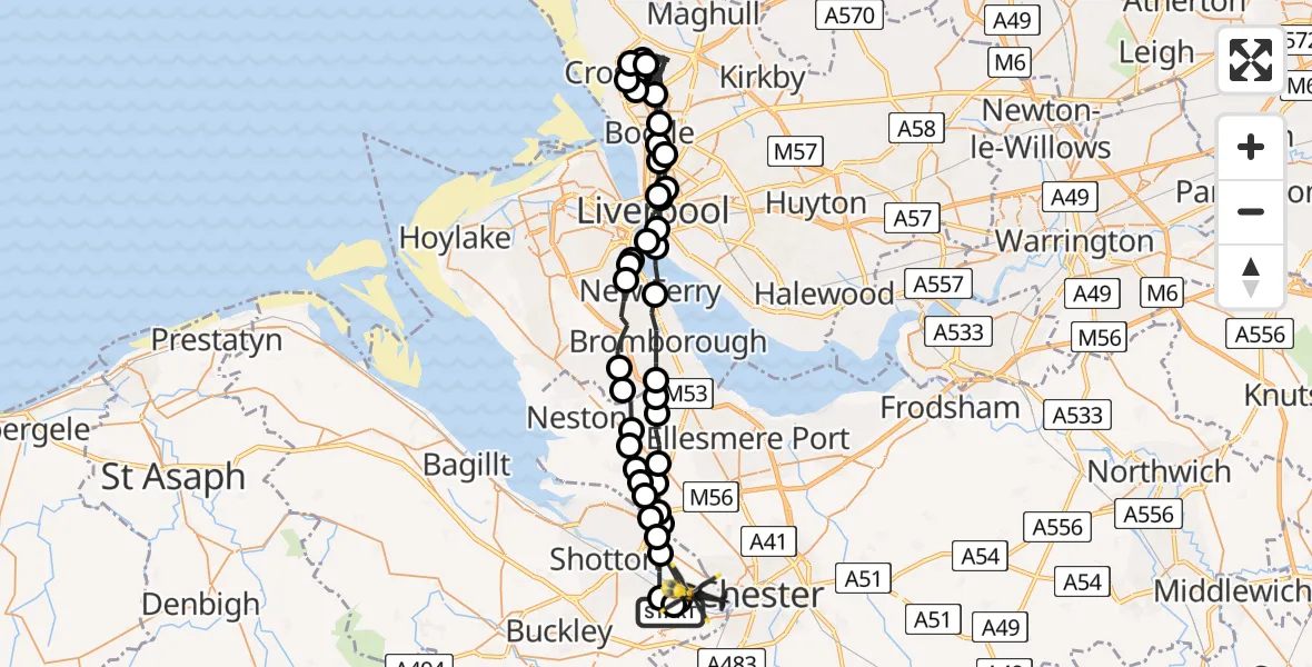 Flight route Police Helicopter Hawarden Airport - Sealand, 20 May 2026, 17:34