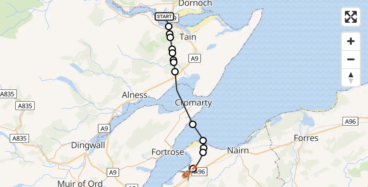 Flight route Coastguard Helicopter Highland - Inverness Airport, 20 May 2026, 17:45