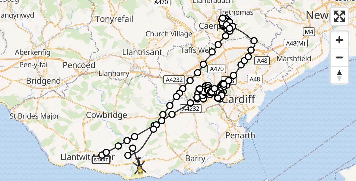 Flight route Police Helicopter Boverton - East Aberthaw, 20 May 2026, 19:26