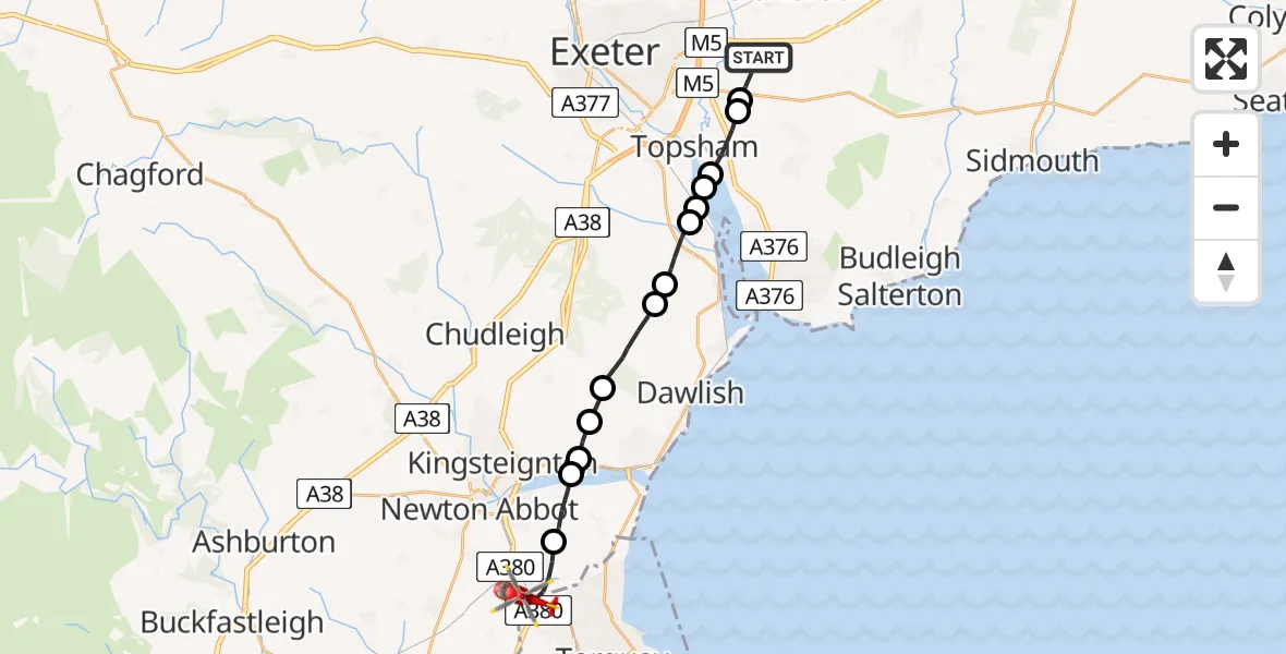 Flight route Air Ambulance Helicopter Clyst Honiton - Kingskerswell, 20 May 2026, 19:29
