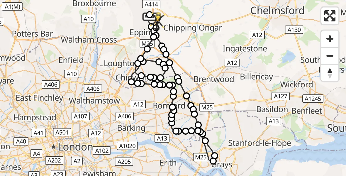 Flight route Police Helicopter North Weald Bassett - North Weald Airfield, 20 May 2026, 19:32