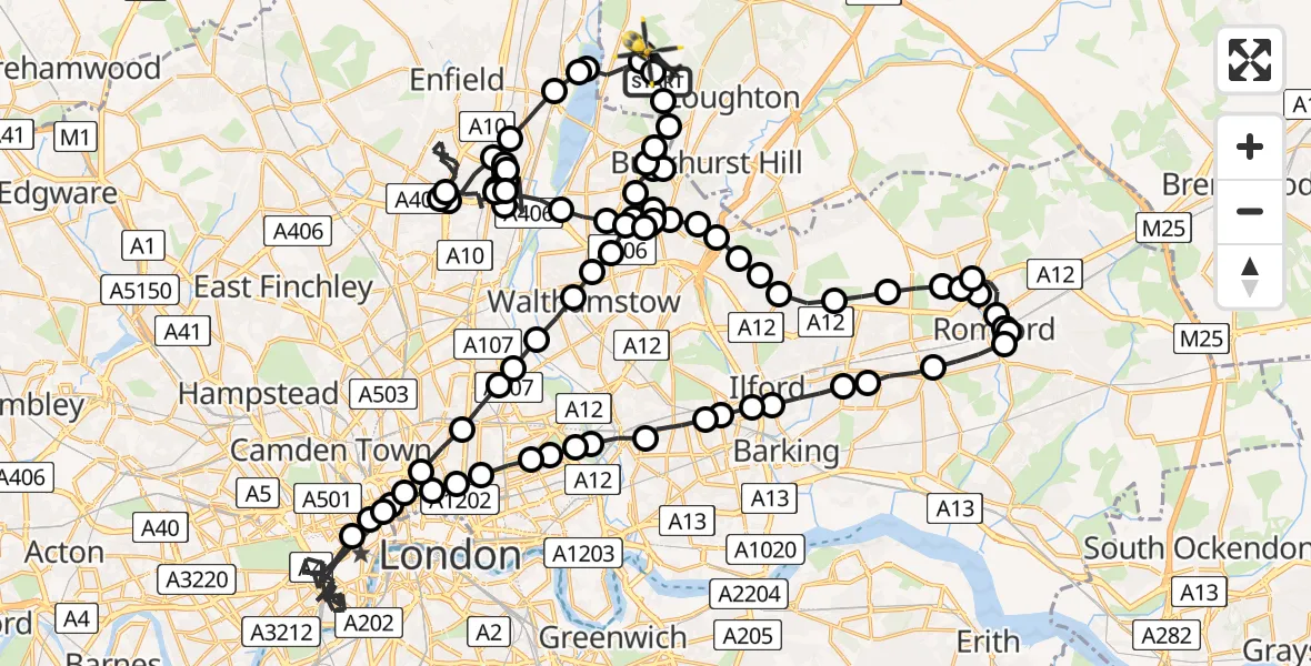 Flight route Police Helicopter Metropolitan Police Air Support Unit Lippitts Hill - Sewardstonebury, 20 May 2026, 20:05