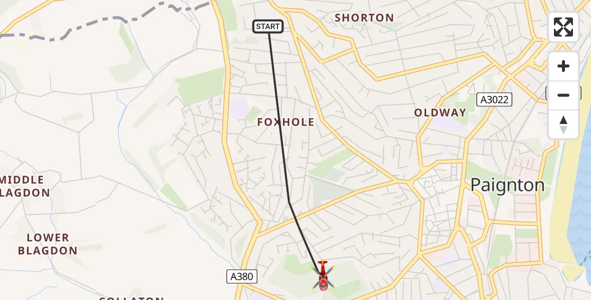 Flight route Air Ambulance Helicopter Paignton - Paignton, 20 May 2026, 20:07