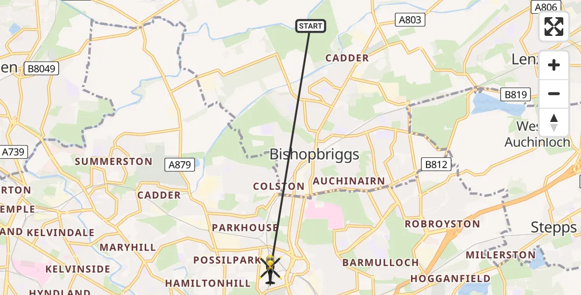 Flight route Police Helicopter Bishopbriggs - Glasgow, 20 May 2026, 20:15
