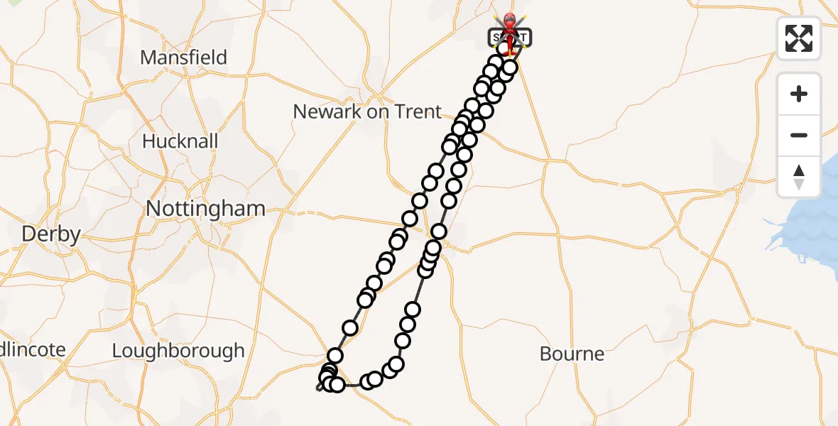 Flight route Air Ambulance Helicopter RAF Waddington - North Kesteven, 20 May 2026, 20:21