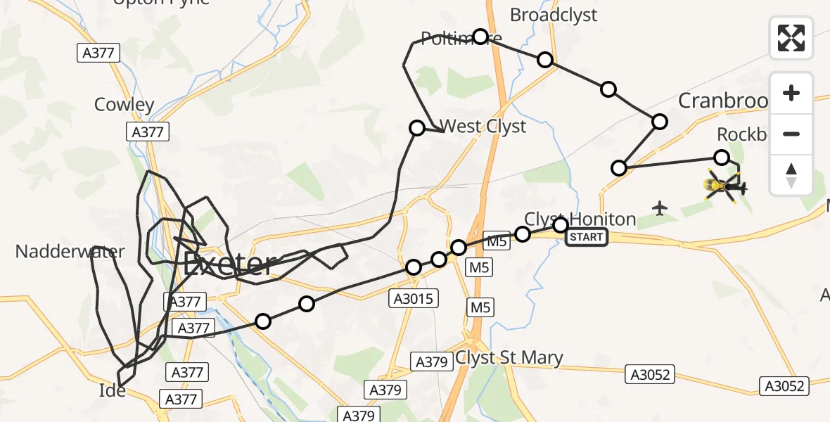 Flight route Police Helicopter Clyst Honiton - Rockbeare, 20 May 2026, 20:31