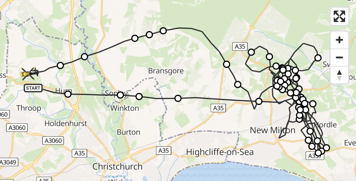 Flight route Police Helicopter Bournemouth Airport - Bournemouth Airport, 20 May 2026, 20:33