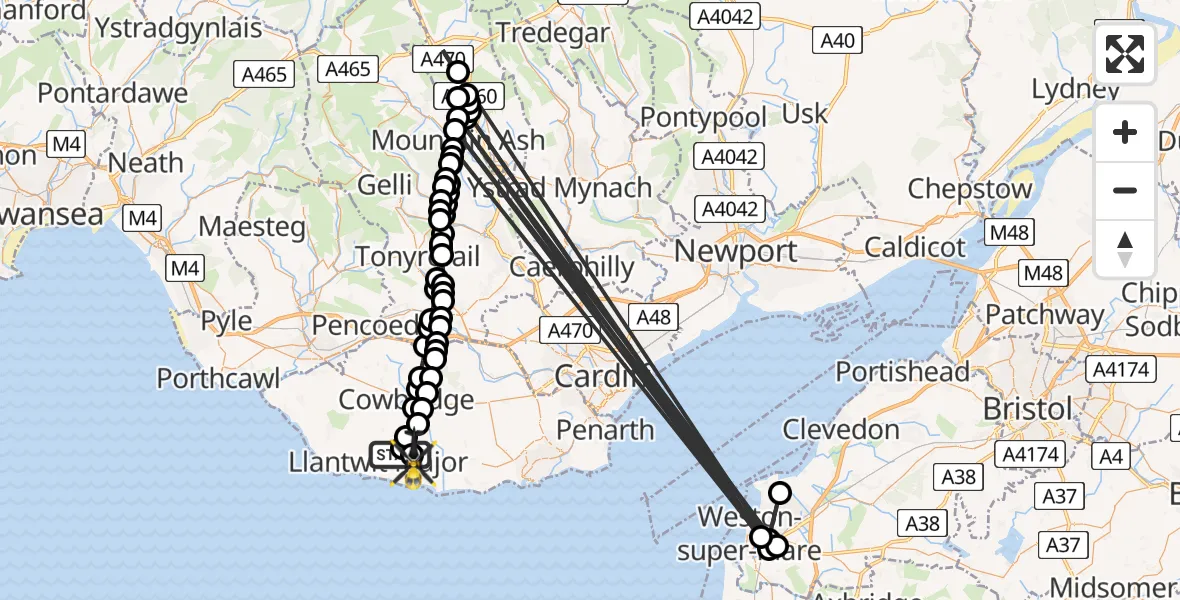 Flight route Police Helicopter Boverton - MOD St Athan, 20 May 2026, 21:23