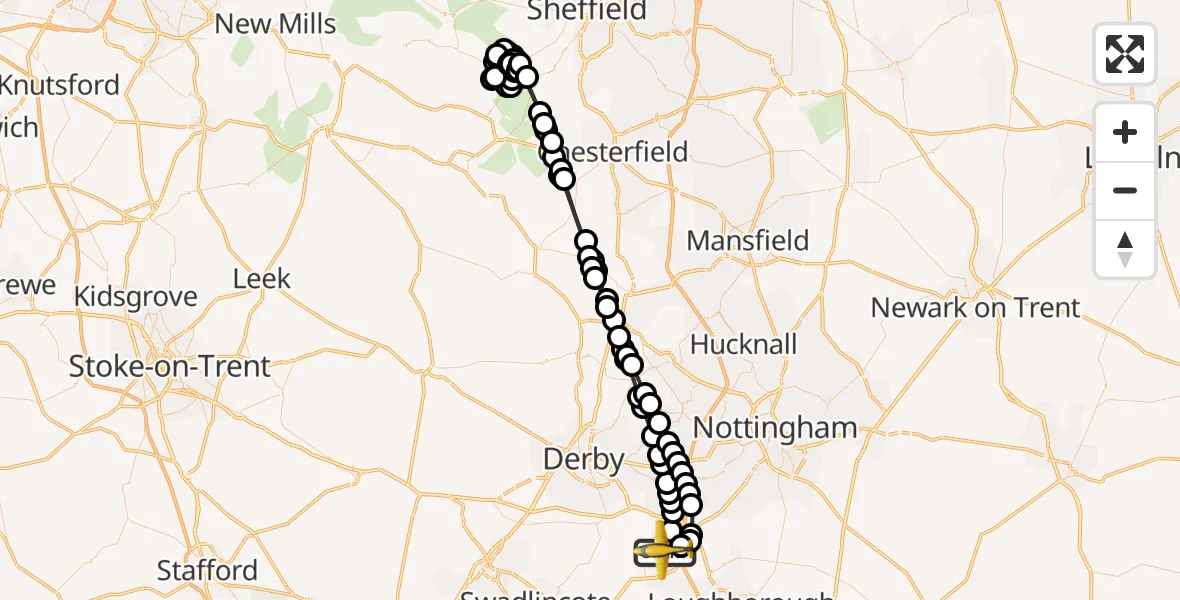Flight route Police Aircraft East Midlands Airport - East Midlands Airport, 20 May 2026, 22:17