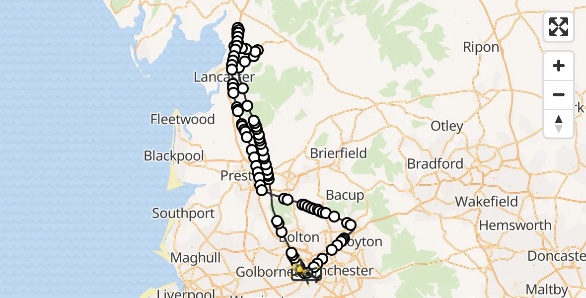 Flight route Police Helicopter Manchester Barton Aerodrome - Manchester Barton Aerodrome, 20 May 2026, 22:21