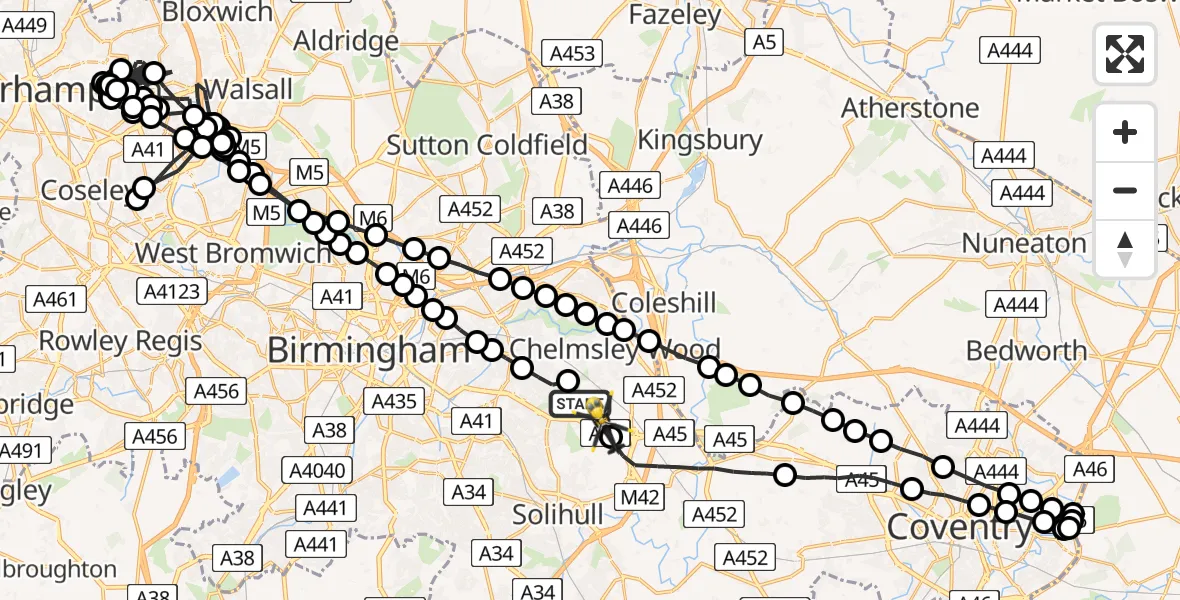 Flight route Police Helicopter Birmingham Airport - Birmingham Airport, 20 May 2026, 22:22