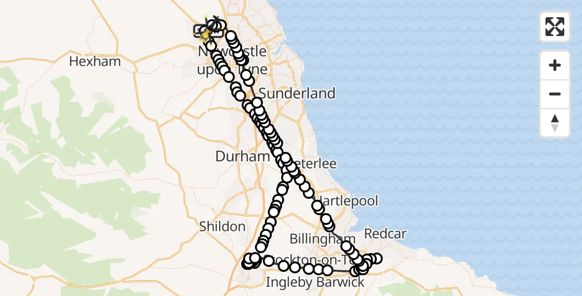 Flight route Police Helicopter Newcastle International Airport - Newcastle International Airport, 20 May 2026, 23:02