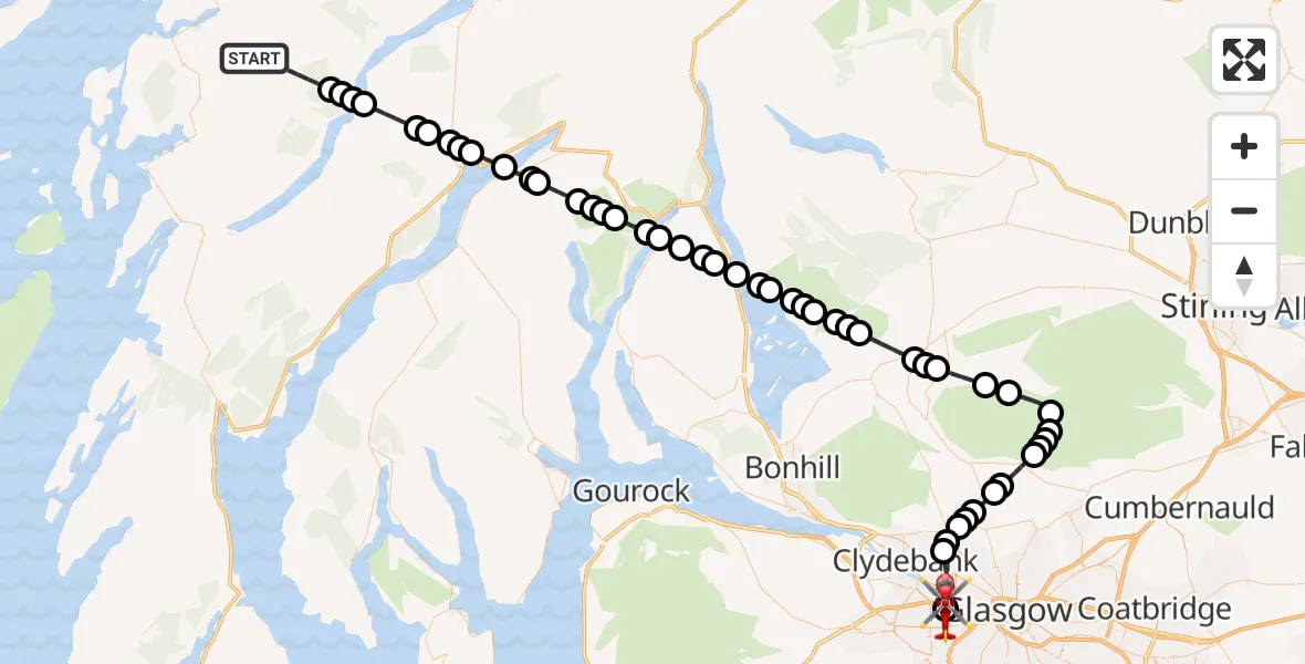 Flight route Air Ambulance Helicopter Argyll and Bute - Queen Elizabeth Hospital, 20 May 2026, 23:10