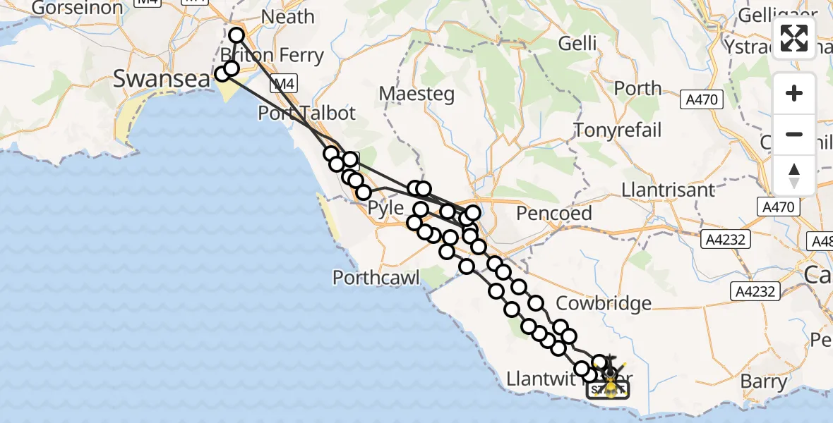 Flight route Police Helicopter MOD St Athan - MOD St Athan, 20 May 2026, 23:31