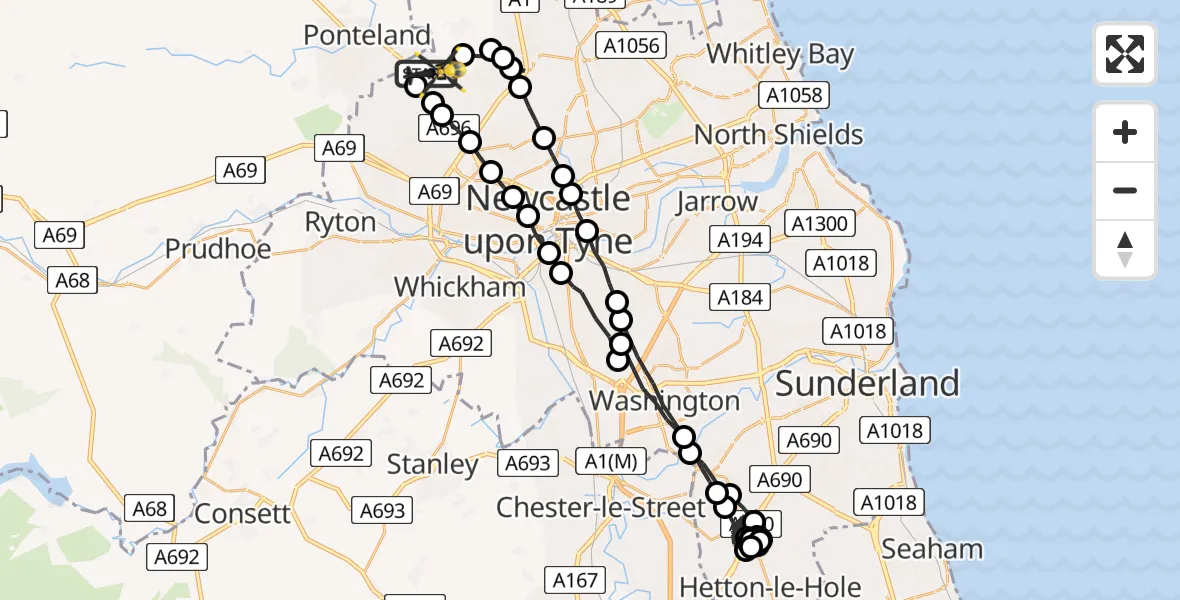 Flight route Police Helicopter Newcastle International Airport - Newcastle International Airport, 21 May 2026, 00:48