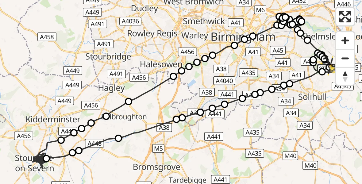 Flight route Police Helicopter Birmingham Airport - Birmingham Airport, 21 May 2026, 01:02
