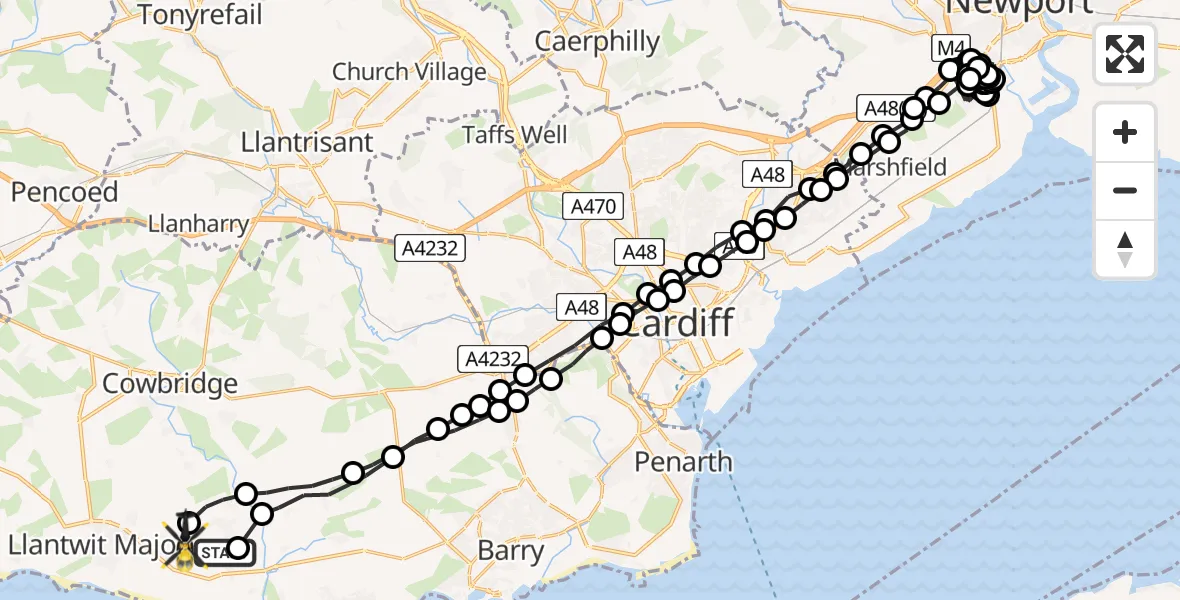 Flight route Police Helicopter MOD St Athan - MOD St Athan, 21 May 2026, 01:16