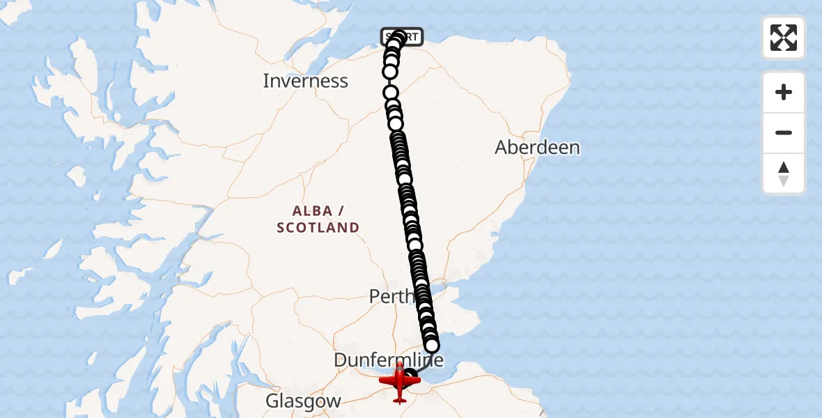 Flight route Air Ambulance Aircraft RAF Lossiemouth - Edinburgh Airport, 21 May 2026, 01:27