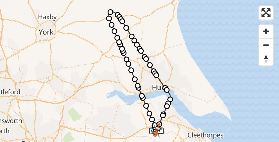 Flight route Coastguard Helicopter Humberside Airport - Humberside Airport, 21 May 2026, 07:29