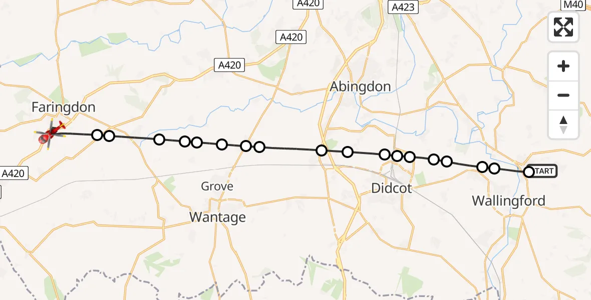 Flight route Air Ambulance Helicopter RAF Benson - Faringdon, 21 May 2026, 07:50
