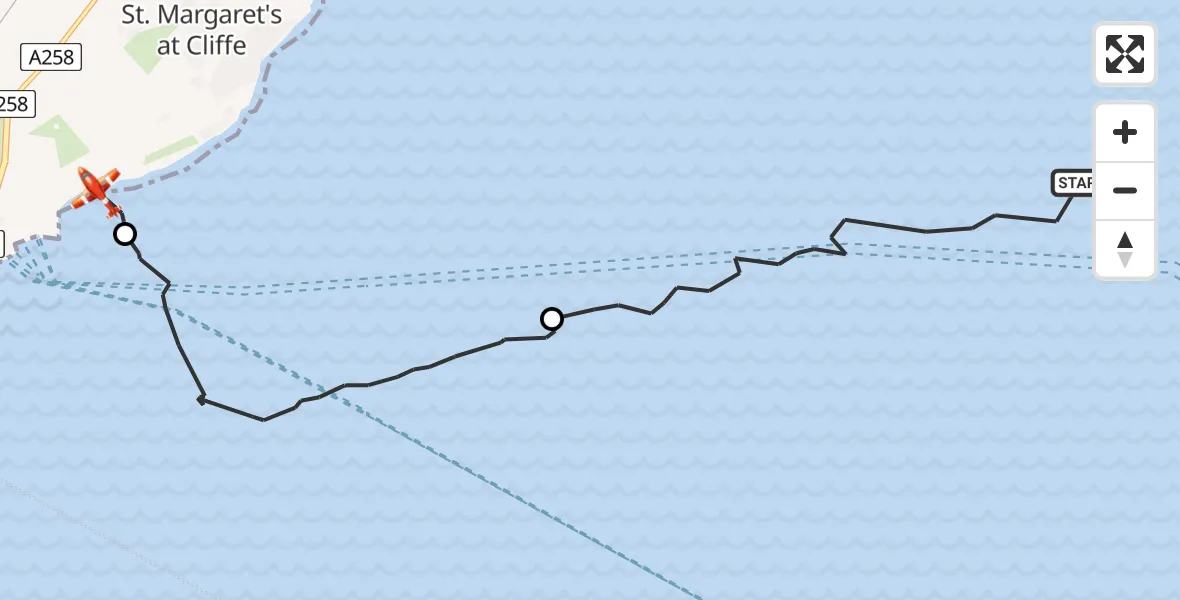 Flight route Coastguard Drone North Sea - Dover, 21 May 2026, 07:57