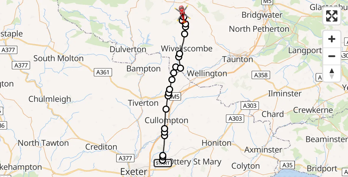 Flight route Air Ambulance Helicopter Cranbrook - Elworthy, 21 May 2026, 08:22