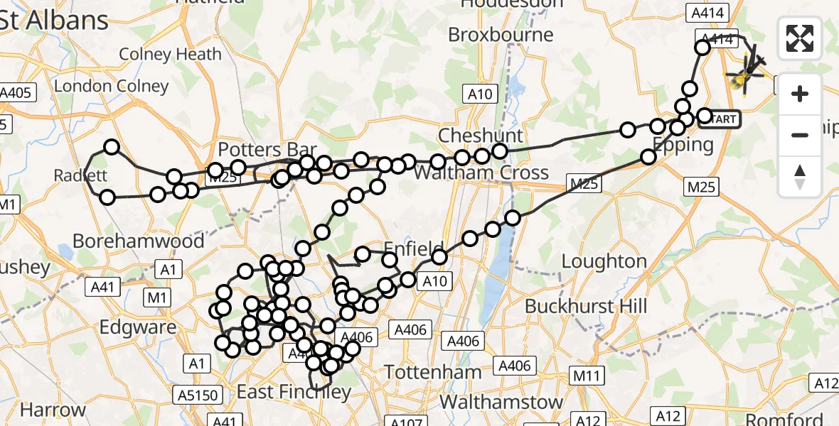 Flight route Police Helicopter North Weald Bassett - North Weald Airfield, 21 May 2026, 08:37