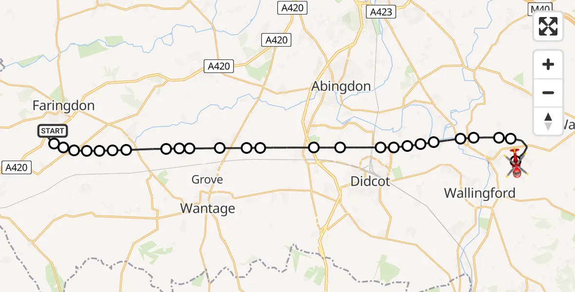 Flight route Air Ambulance Helicopter Faringdon - RAF Benson, 21 May 2026, 08:47
