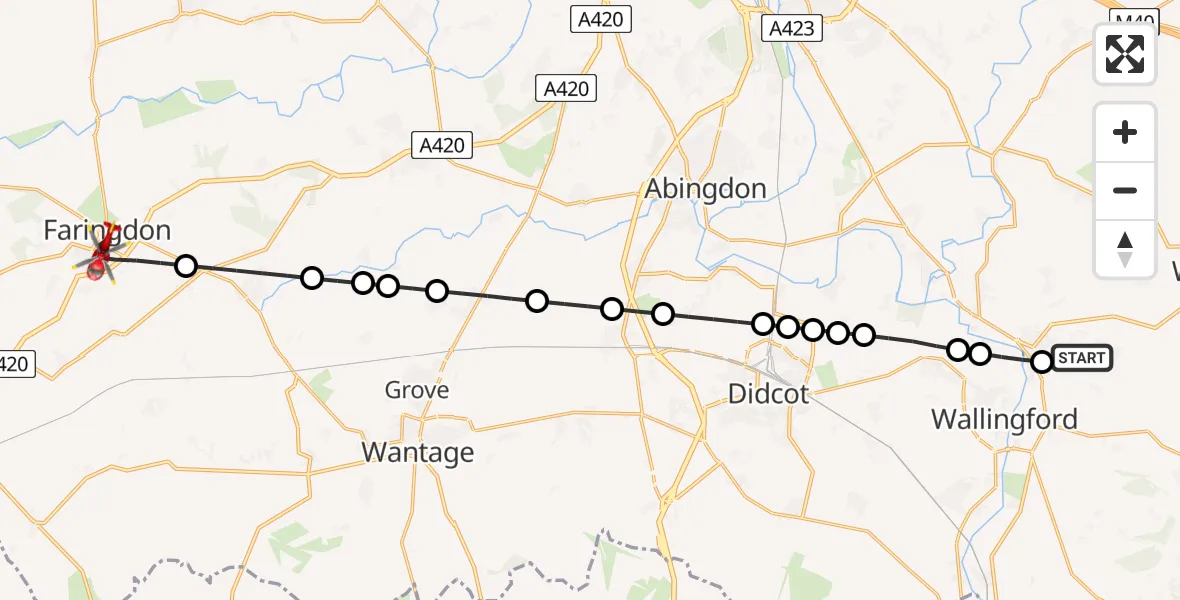 Flight route Air Ambulance Helicopter RAF Benson - Faringdon, 21 May 2026, 09:27
