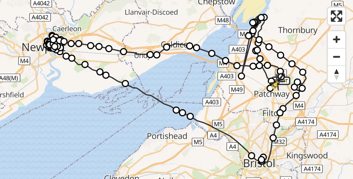 Flight route Police Helicopter Almondsbury Helicopter Base - Almondsbury Helicopter Base, 21 May 2026, 09:34