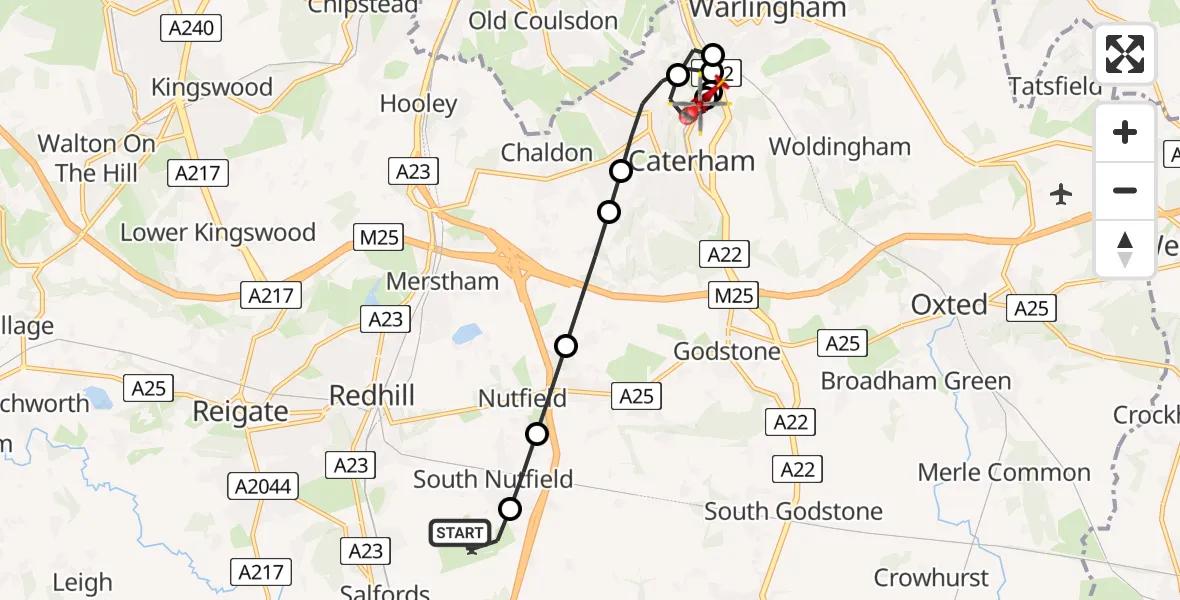 Flight route Air Ambulance Helicopter Redhill Aerodrome - Caterham, 21 May 2026, 09:46