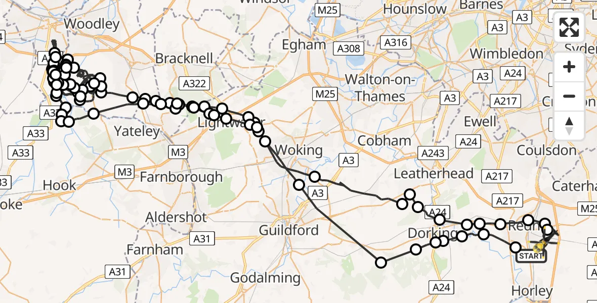 Flight route Police Helicopter Salfords - South Nutfield, 21 May 2026, 09:58