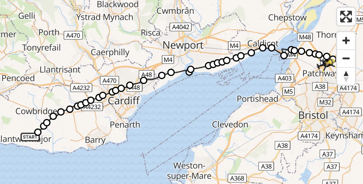 Flight route Police Helicopter Llanmaes - Almondsbury Helicopter Base, 21 May 2026, 10:17