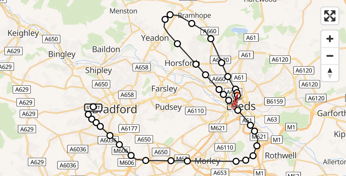 Flight route Air Ambulance Helicopter Scholemoor - Woodhouse, 21 May 2026, 10:40