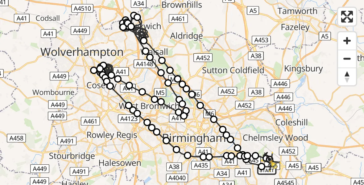 Flight route Police Helicopter Solihull - Birmingham Airport, 21 May 2026, 10:46