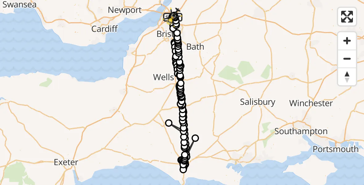 Flight route Police Helicopter Almondsbury Helicopter Base - Almondsbury Helicopter Base, 21 May 2026, 11:23