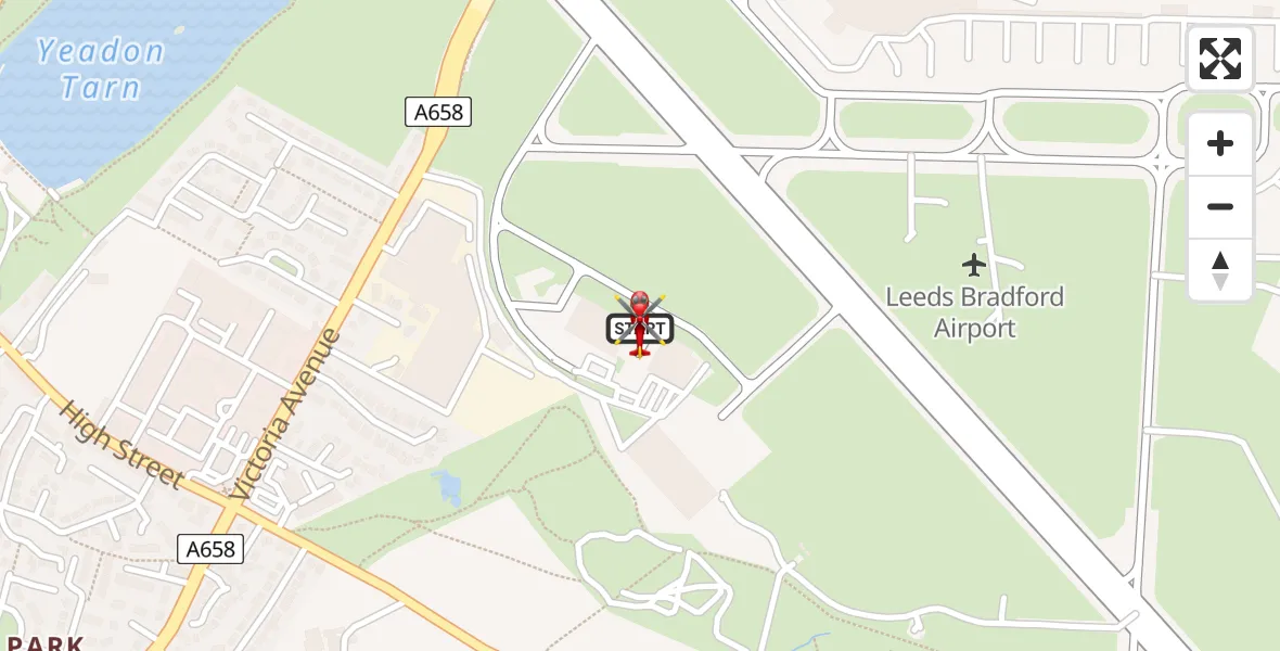 Flight route Air Ambulance Helicopter Leeds Bradford Airport - Leeds Bradford Airport, 21 May 2026, 12:25
