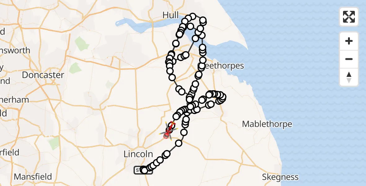Flight route Air Ambulance Helicopter RAF Waddington - Wickenby Aerodrome, 21 May 2026, 12:52