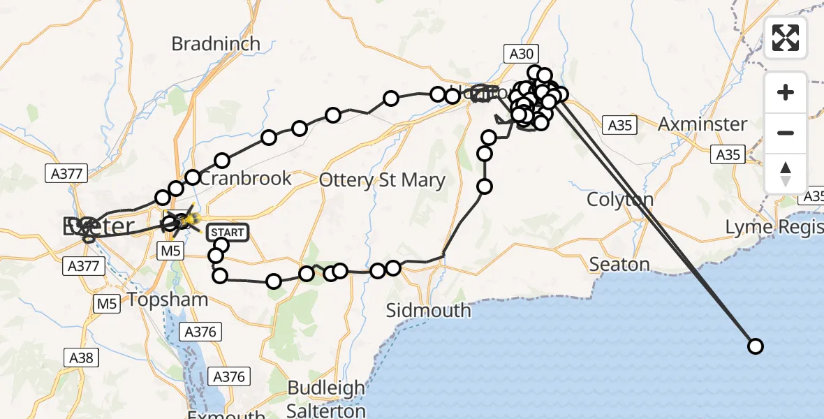 Flight route Police Helicopter East Devon - Exeter, 21 May 2026, 13:23