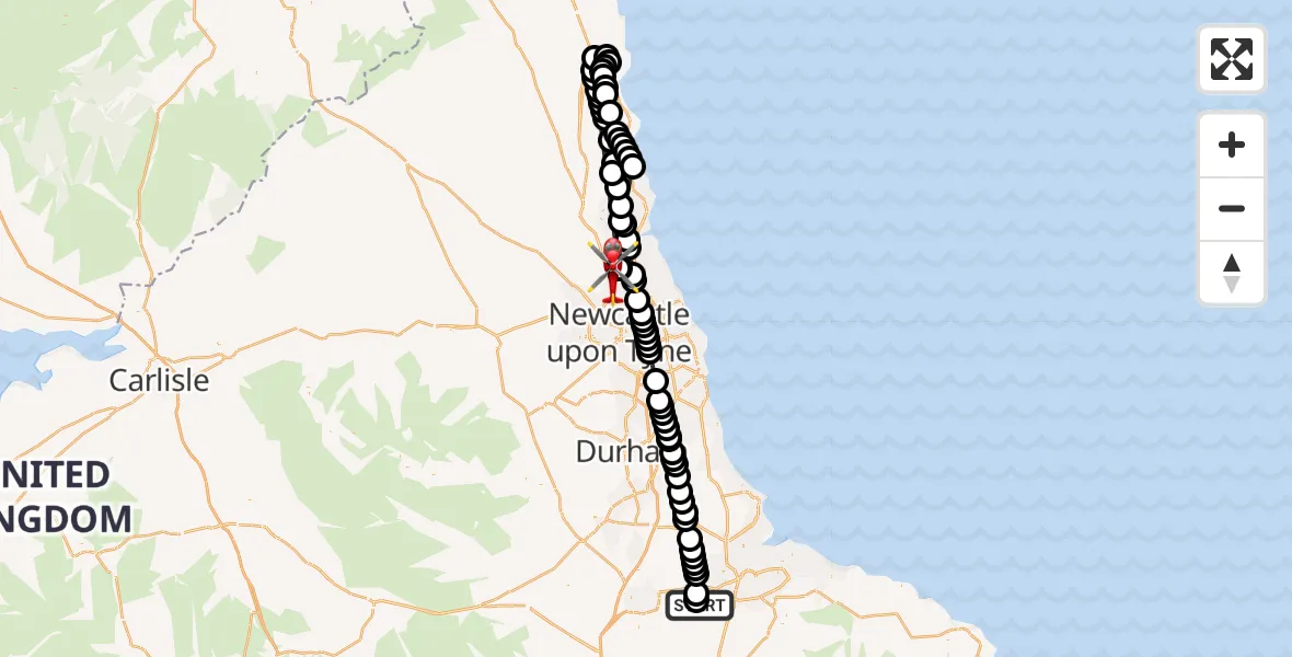 Flight route Air Ambulance Helicopter Egglescliffe - Cramlington, 21 May 2026, 13:39