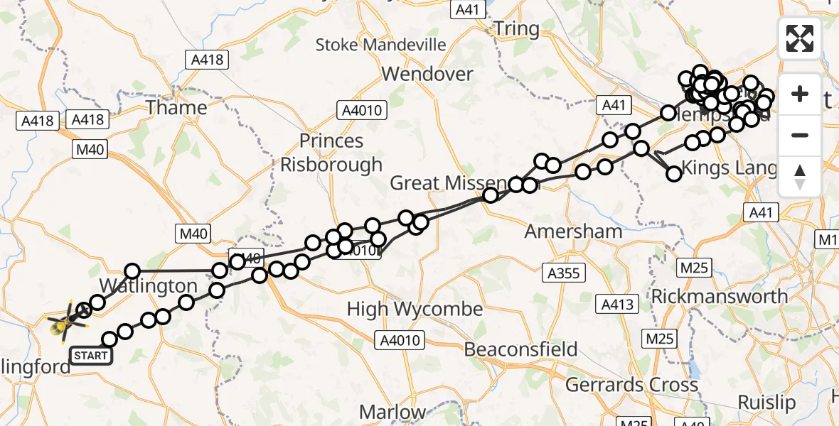 Flight route Police Helicopter Benson - Ewelme, 21 May 2026, 13:48