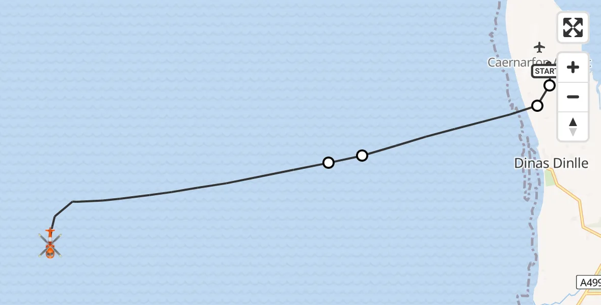 Flight route Coastguard Helicopter Caernarfon Airport - Irish Sea, 21 May 2026, 13:55