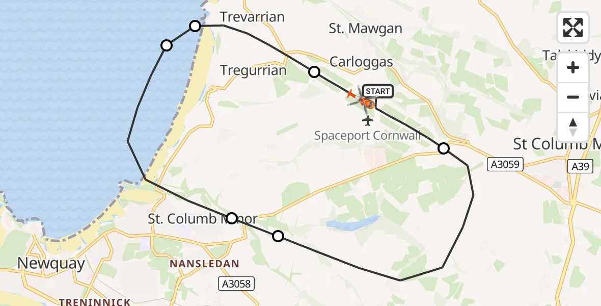 Flight route Coastguard Helicopter Cornwall Airport Newquay - Cornwall Airport Newquay, 21 May 2026, 13:55