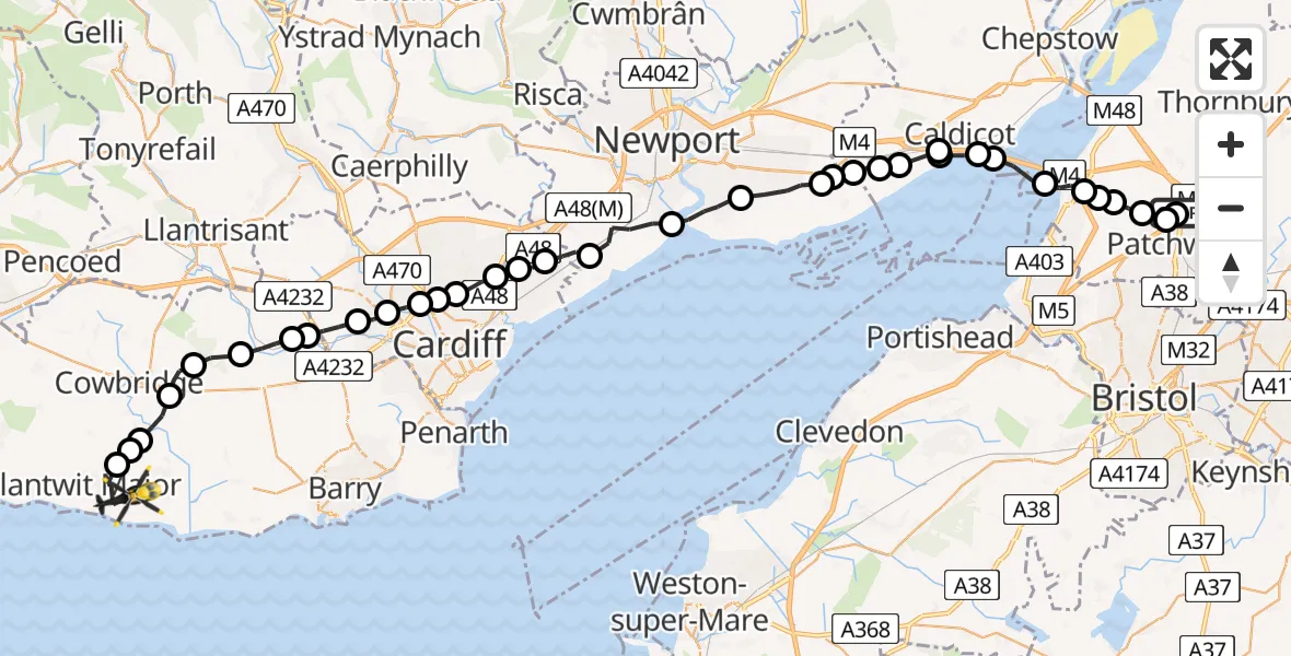 Flight route Police Helicopter Almondsbury Helicopter Base - MOD St Athan, 21 May 2026, 14:08