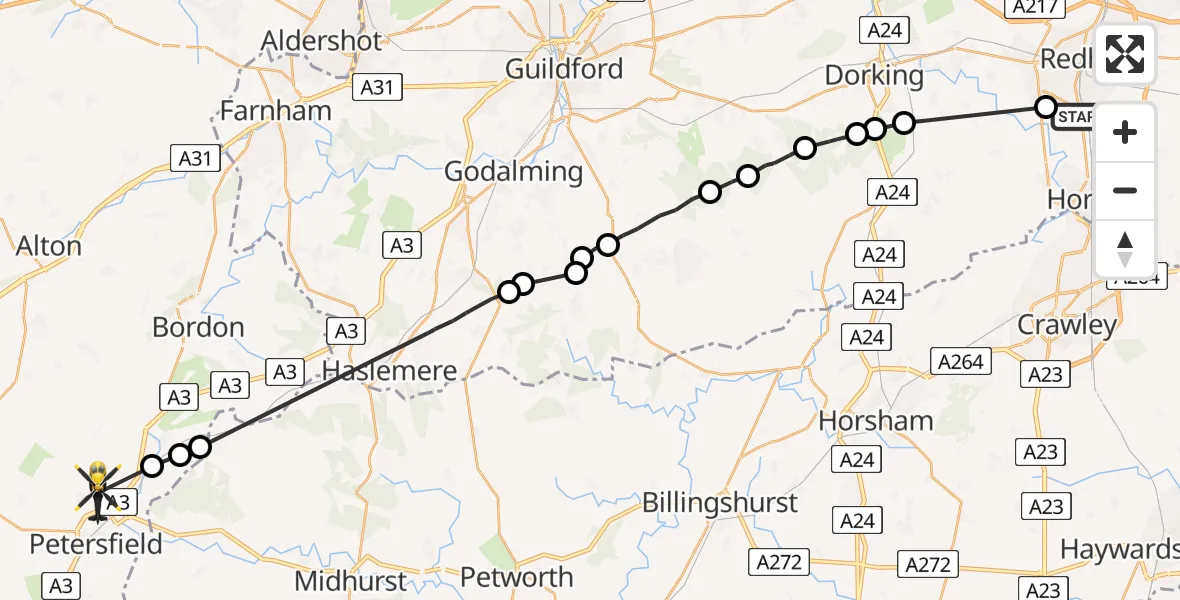 Flight route Police Helicopter Salfords - Steep, 21 May 2026, 14:09