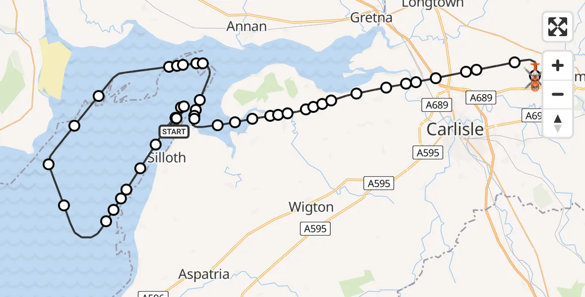 Flight route Coastguard Helicopter Skinburness - Carlisle Lake District Airport, 21 May 2026, 14:32
