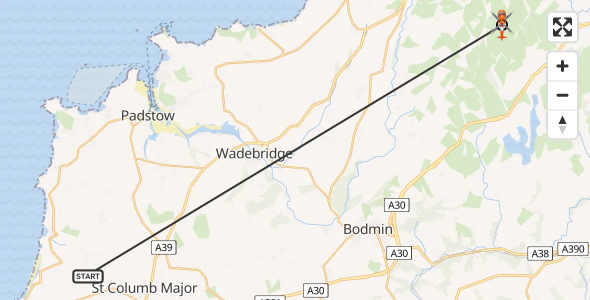Flight route Coastguard Helicopter Cornwall Airport Newquay - Altarnun, 21 May 2026, 14:35