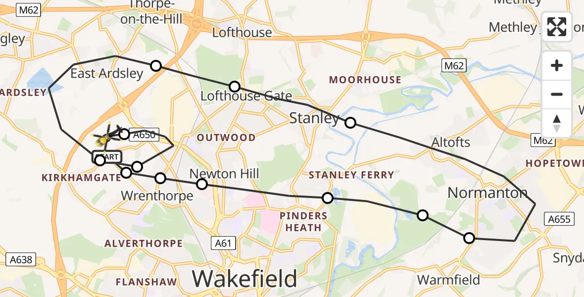Flight route Police Helicopter Wrenthorpe - Brandy Carr, 21 May 2026, 14:38