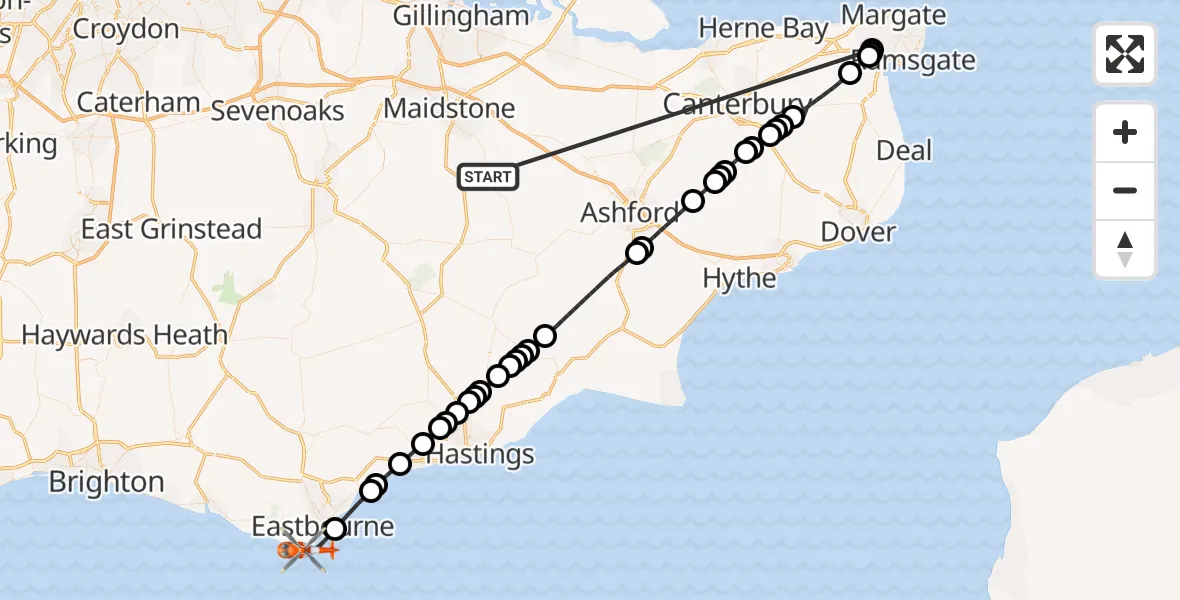 Flight route Coastguard Helicopter Maidstone - Eastbourne, 21 May 2026, 14:42